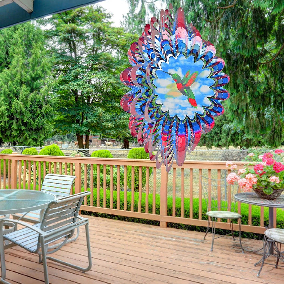 Hummingbird Animated Wind Spinner - 12In 3D Kinetic Hanging Sculpture, Creates Flying Hummingbird