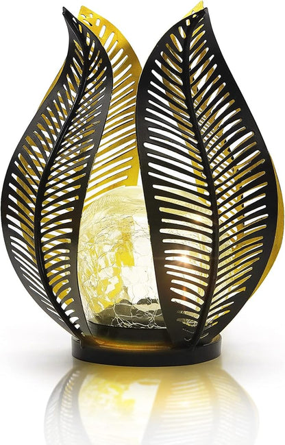 Solar Garden Lights Waterproof Decorations,Crackle Globe Glass,Metal Palm Leaf Solar Lights for