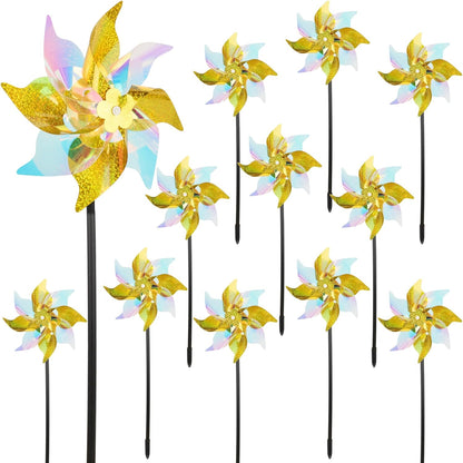 winemana 12 Pcs Reflective Pinwheels Outdoor, Wind Spinners for Yard & Garden, Sparkly Bird