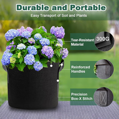 5 Pack 5 Gallon Grow Bags, Thickened Aeration Nonwoven Fabric Plant Pots with Handles, Heavy Duty