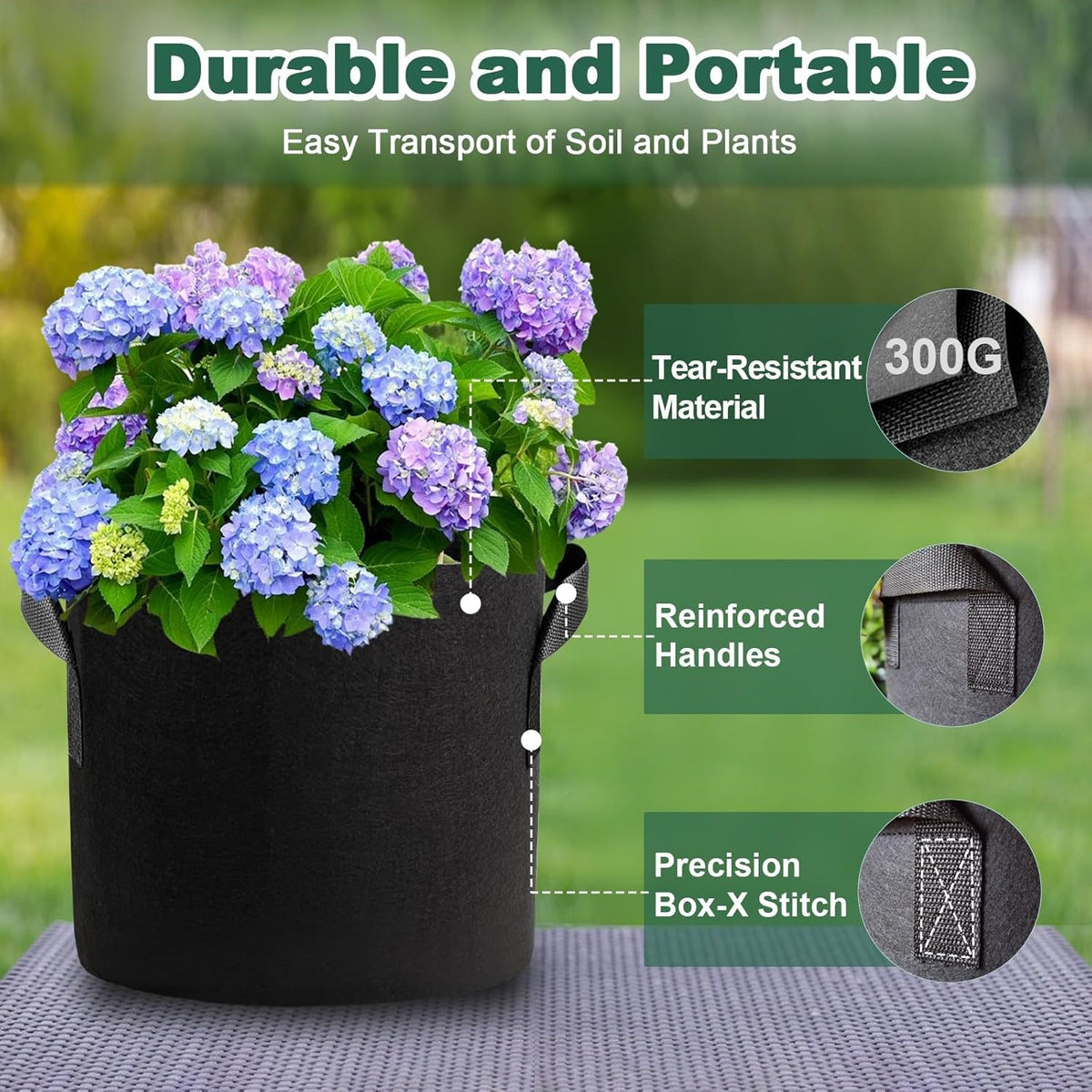 5 Pack 10 Gallon Thickened Grow Bags, Aeration Nonwoven Fabric Planting Bags with Handles, Heavy