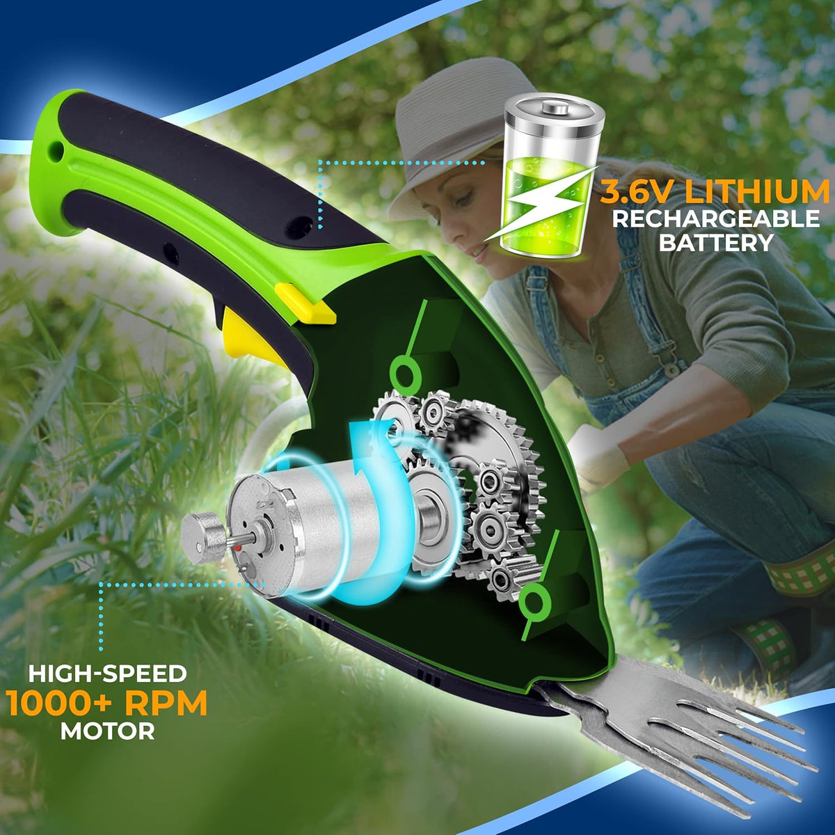 Pyle Cordless Handheld Grass Cutter Shears | Portable Lightweight Electric Hedge Shrubbery Trimmer