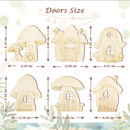 48 Pcs Fairy Door & Window Craft Kit - Wooden Garden Doors, Mini Fences, Unpainted Miniature