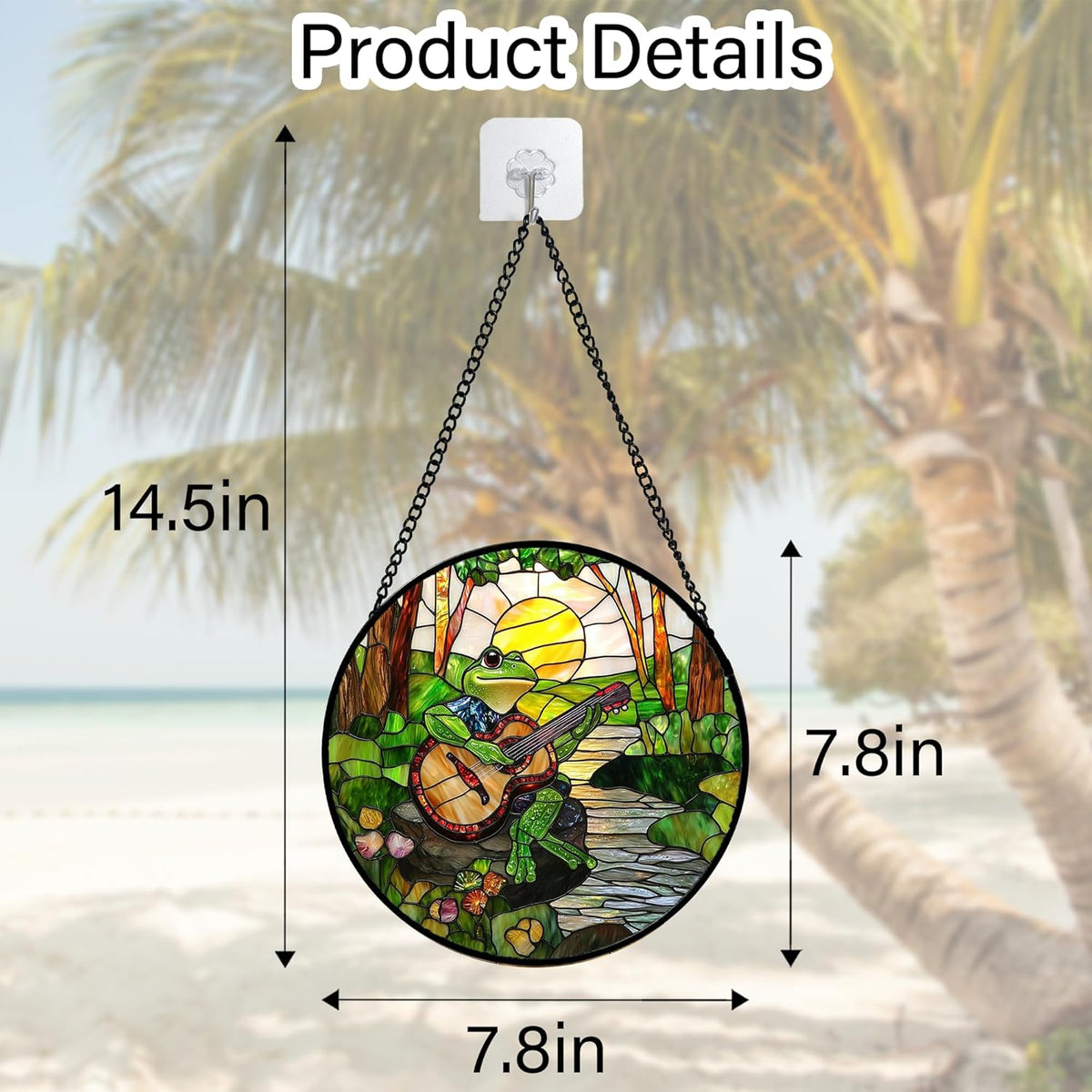 Stained Glass Window Hanging, Frog Playing Guitar Suncatcher Diamond Glass Panel Funny Sun Catchers