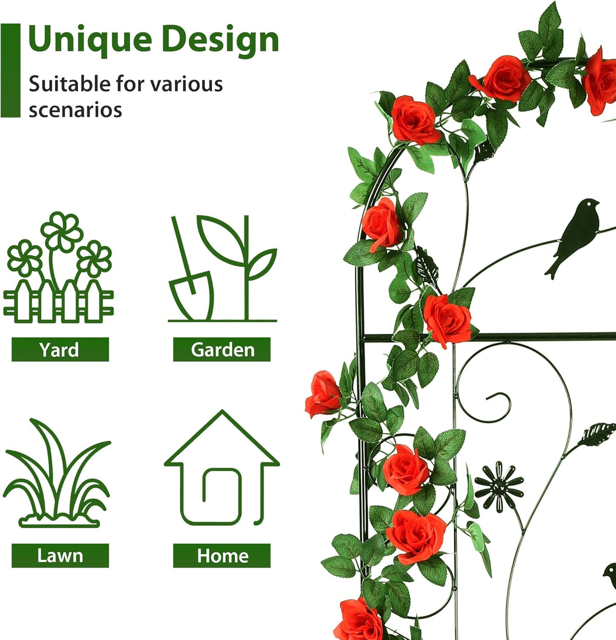 Metal Garden Trellis for Climbing Plants, 86.5" x 19.7" metal plant trellis outdoor, Black Iron