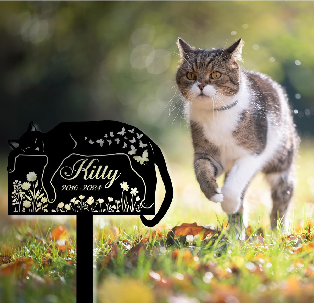 Personalized Cat Grave Marker – Custom Outdoor Pet Memorial Stone with Name and Years, Cat