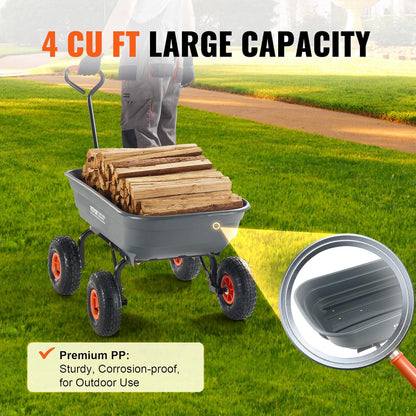 VEVOR 4 Cu.Ft. 600lbs Poly Garden Cart Dump Wagon, Heavy Duty 4 Wheel Wheelbarrow Yard Cart Dump