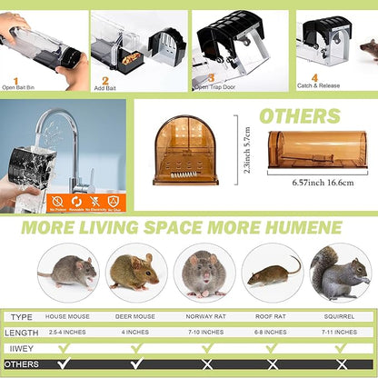 Humane Mouse Traps, 12.2 inches Enlarged No Kill Rat Live Traps 2 Pack for Chipmunks, Reusable