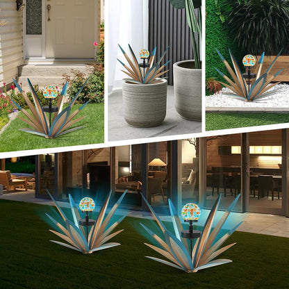 TOMBABY Solar Rustic Garden Style Metal Agave Plants Outdoor Patio, Home Decor Hand-Painted Metal