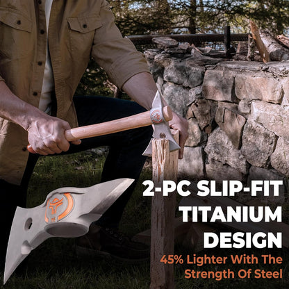 Titanium Camp Axe - 18" & 11.5" Wood Hickory Handles - Tomahawk Axe Spike End - 2-Piece Slip-Fit