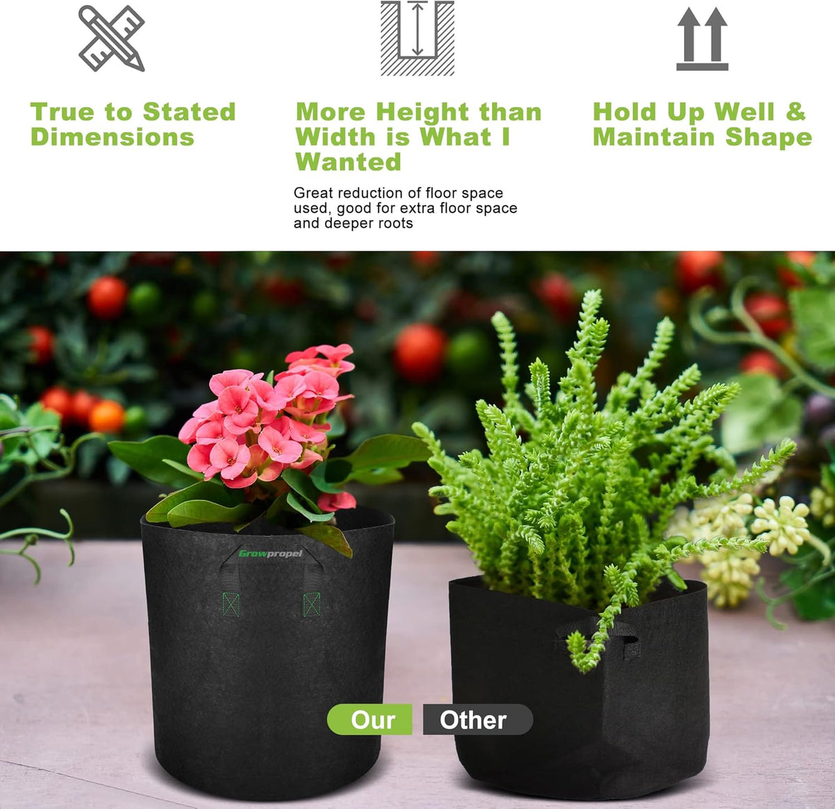 30 US Gallon 2 Pack Tall Grow Bags for Vegetables, Heavy Duty Nonwoven Aeration Fabric Deep Grow
