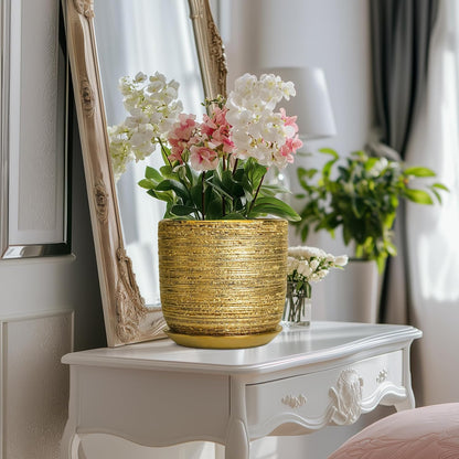 8 Inch Plant Pot - Ceramic Planter with Drainage Hole and Saucer, Modern Round Planter for Indoor