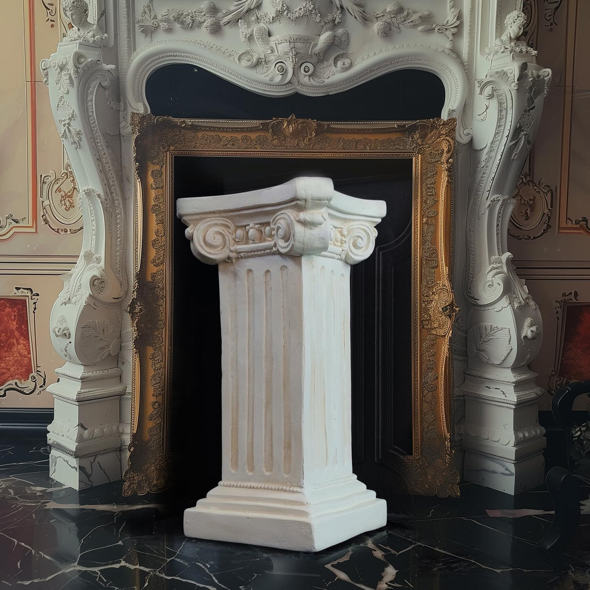 Elegant Classical Greek Roman Ionic Order Vintage Weathered Column Pedestal Decorative Display