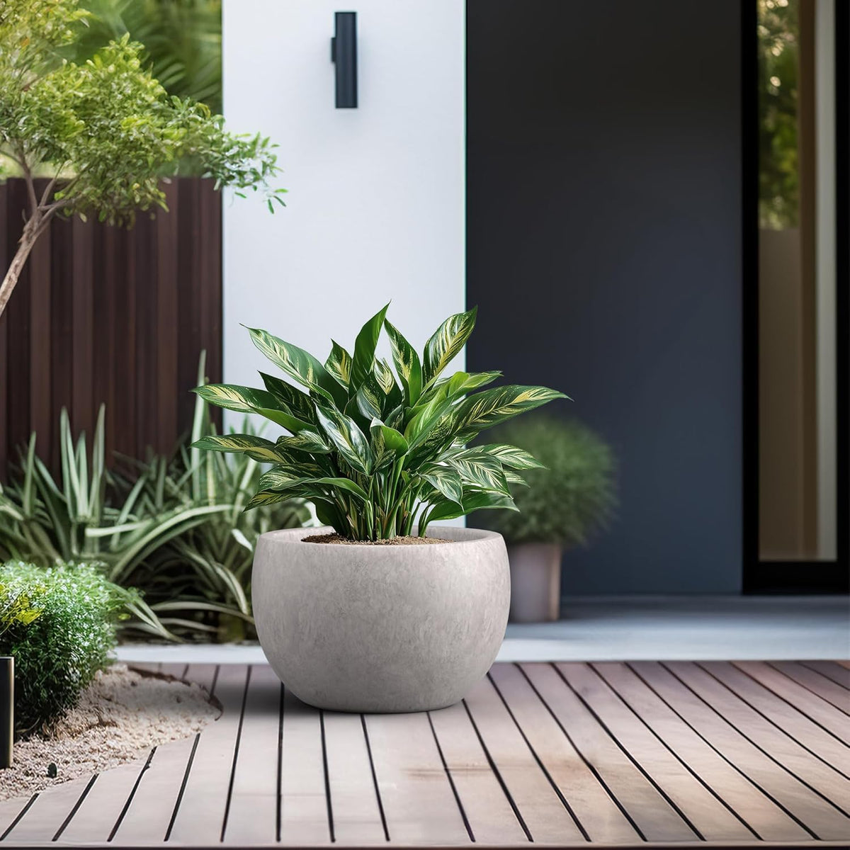 Kante 15.7" Dia Round Concrete Planter, Outdoor/Indoor Large Bowl Plant Pots with Drainage Hole and