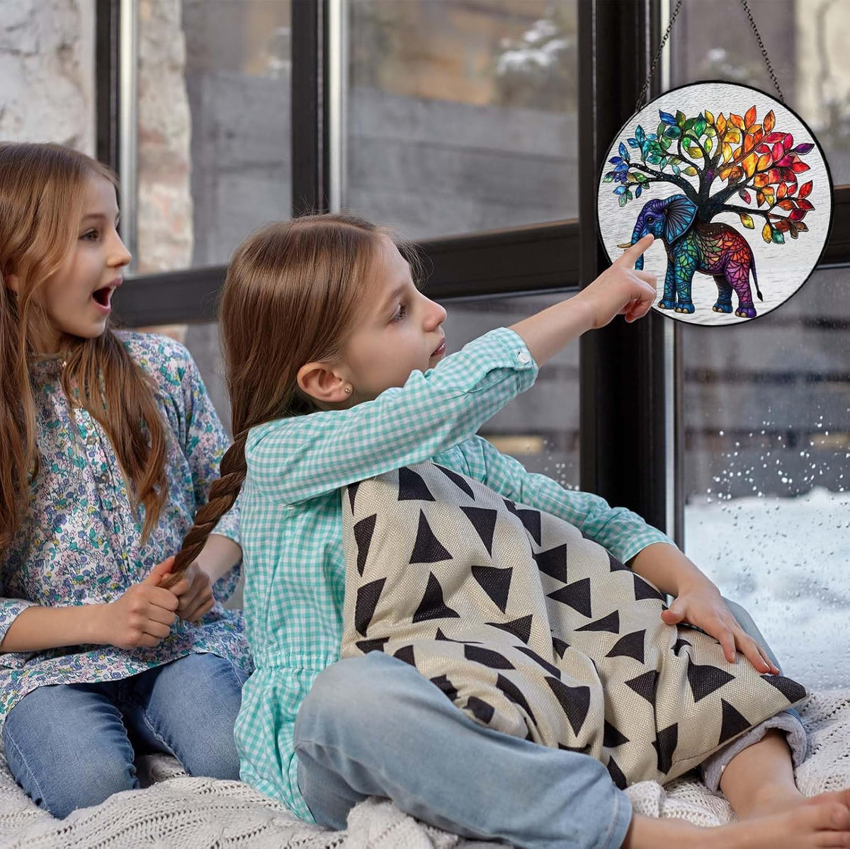 Elephant Tree Stained Glass Window Hanging Boho Animal Sun Catcher Decor Birthday Gifts for Women