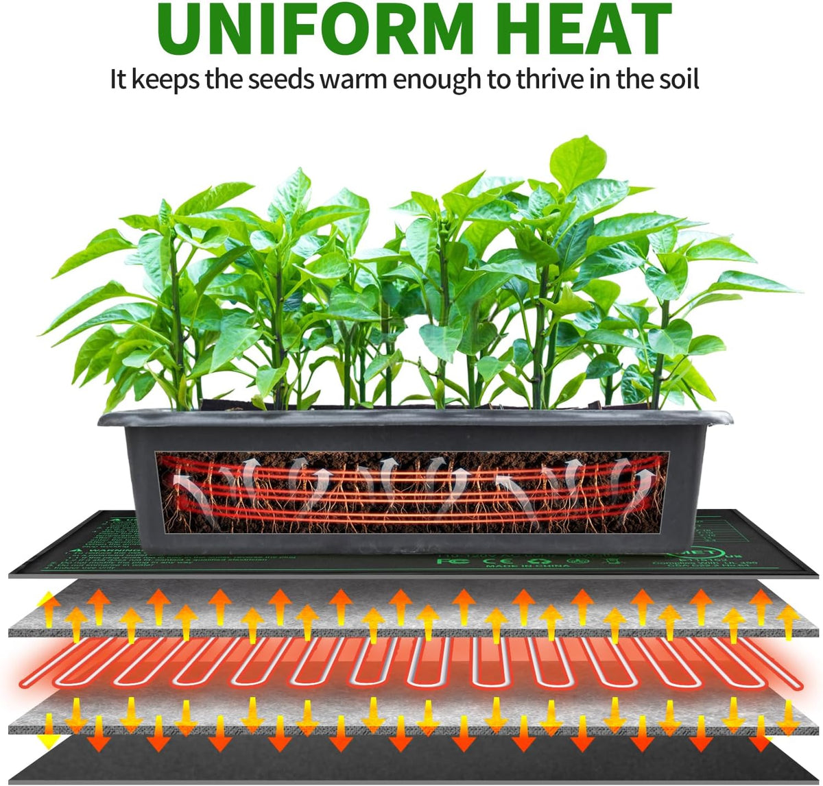 Seedling Heat Mat with Built-in Temperature Controller, 10" x 20.75" Waterproof Plant Heating Pad
