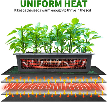 Seedling Heat Mat with Built-in Temperature Controller, 10" x 20.75" Waterproof Plant Heating Pad