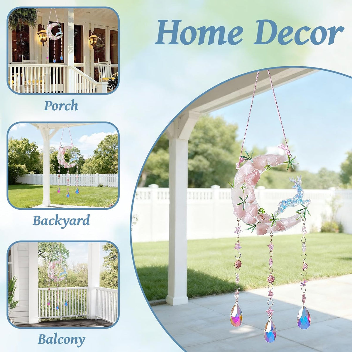 TUOKING Crystal Suncatchers for Window Green Deer Pink Dreamy Crystal Natural Stone Sun Catchers