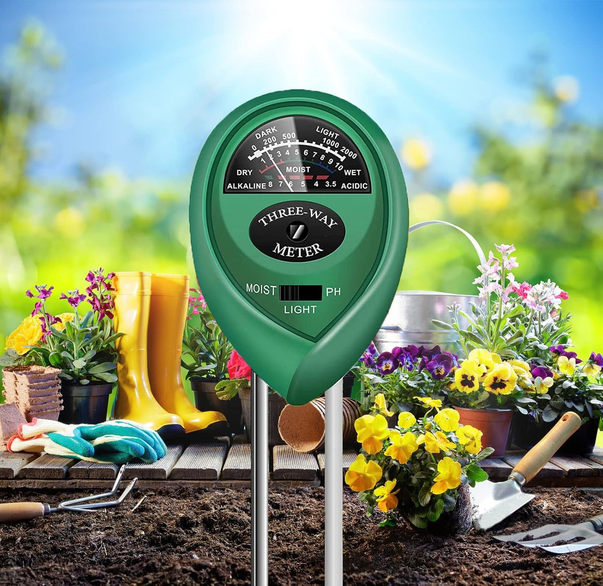 Soil Moisture Meter, Accurate Soil Moisture/PH/Light Meter Plant Soil Test Kit Indoor Outdoor Use