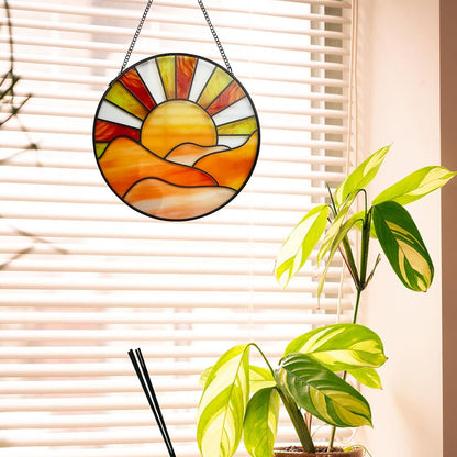 Sunrise Sun Catcher Stained Glass Window Hanging, 20cm Suncatchers for Wall Window Decor, Hand
