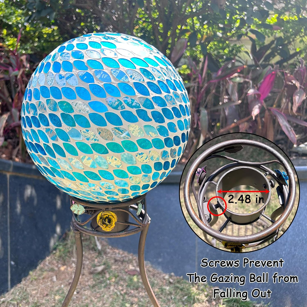 Gazing Globe Stand, Metal Gazing Ball Holder with Flower Planter Base, Vintage Gazing Ball Display