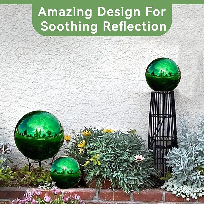 Lily's Home 12 Inch Stainless Steel Gazing Globe Mirror Ball, Colorful and Shiny Addition to Any