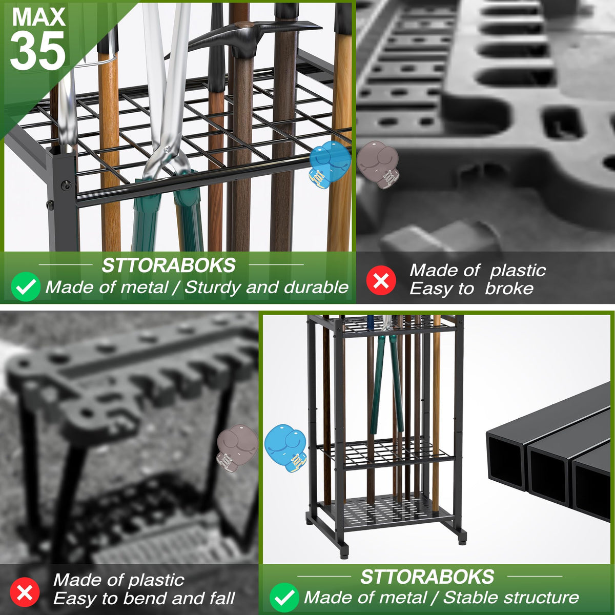 Garden Tool Organizer, Garage Tool Organizer & Garage Organization, Heavy Duty Steel Tool Storage