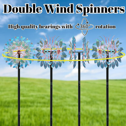 66 Inch Metal Outdoor Wind Spinner, 2-Way Wind Sculpture Spinner with Metal Stake, Waterproof 360