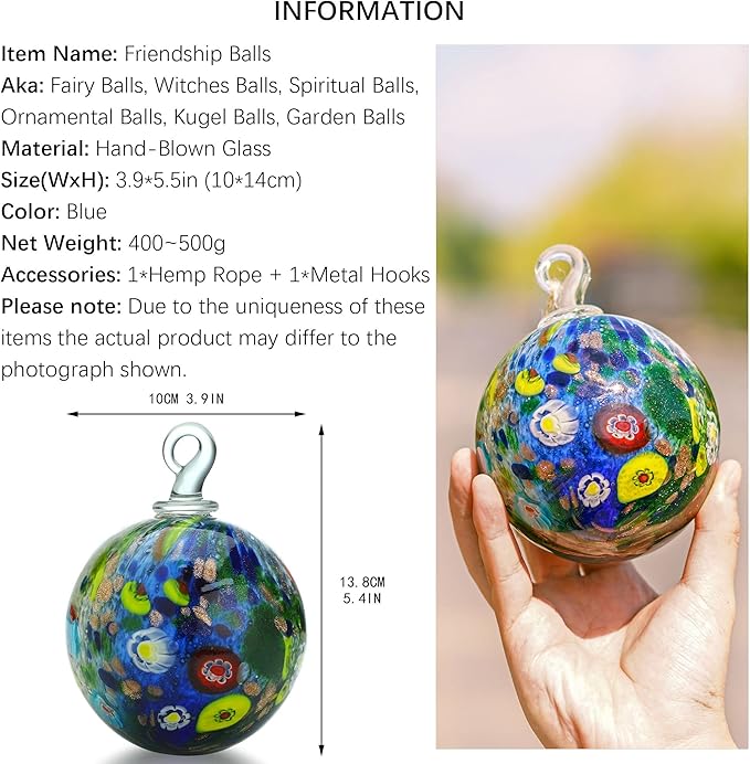 QFkris 4" Hand-Blown Glass Ornaments Glass Christmas Ornaments Friendship Balls for Christmas Tree