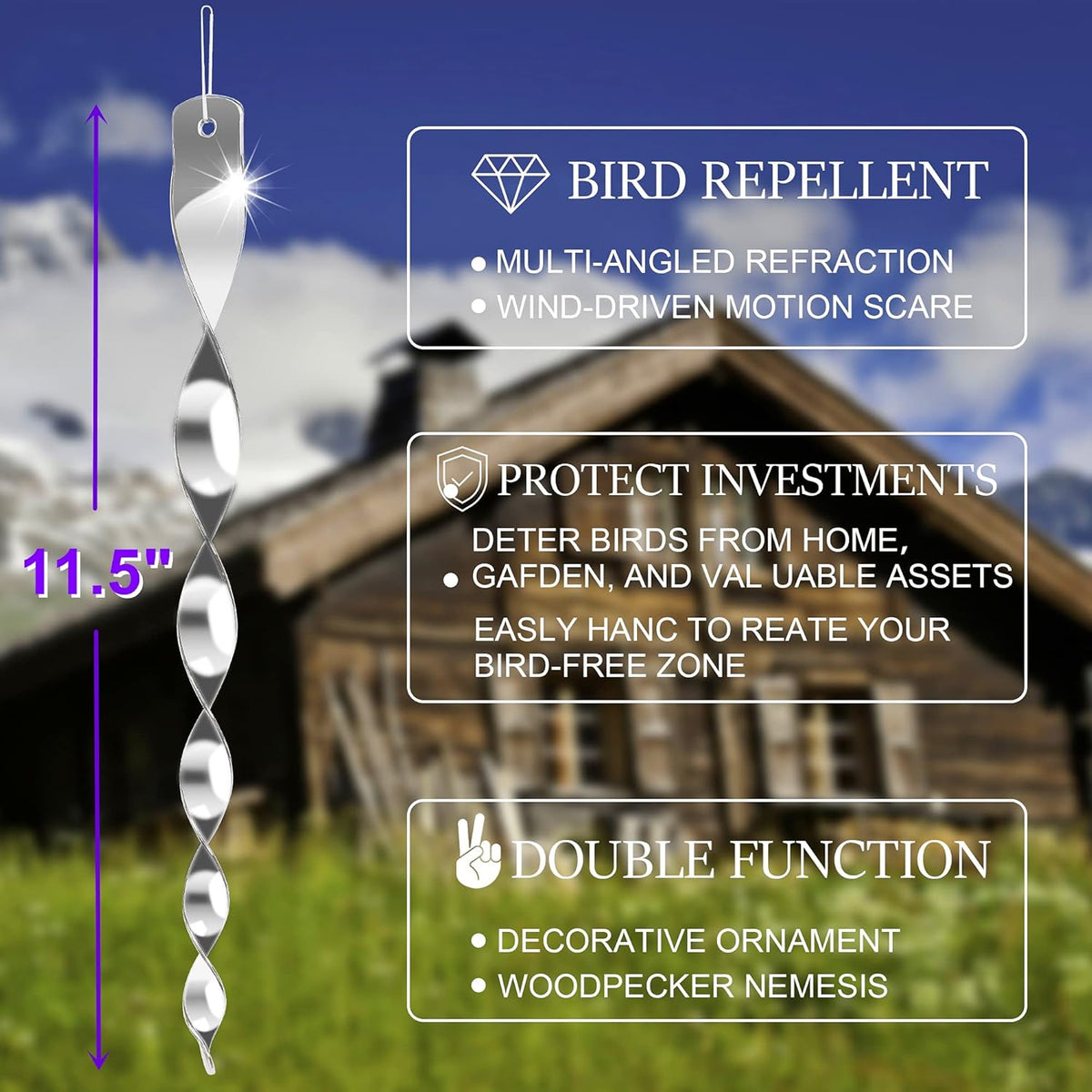 Hausse 10 Pack Bird Deterrents for Outside, Bird Repellent Hanging Silver Plastic Reflectors Scare