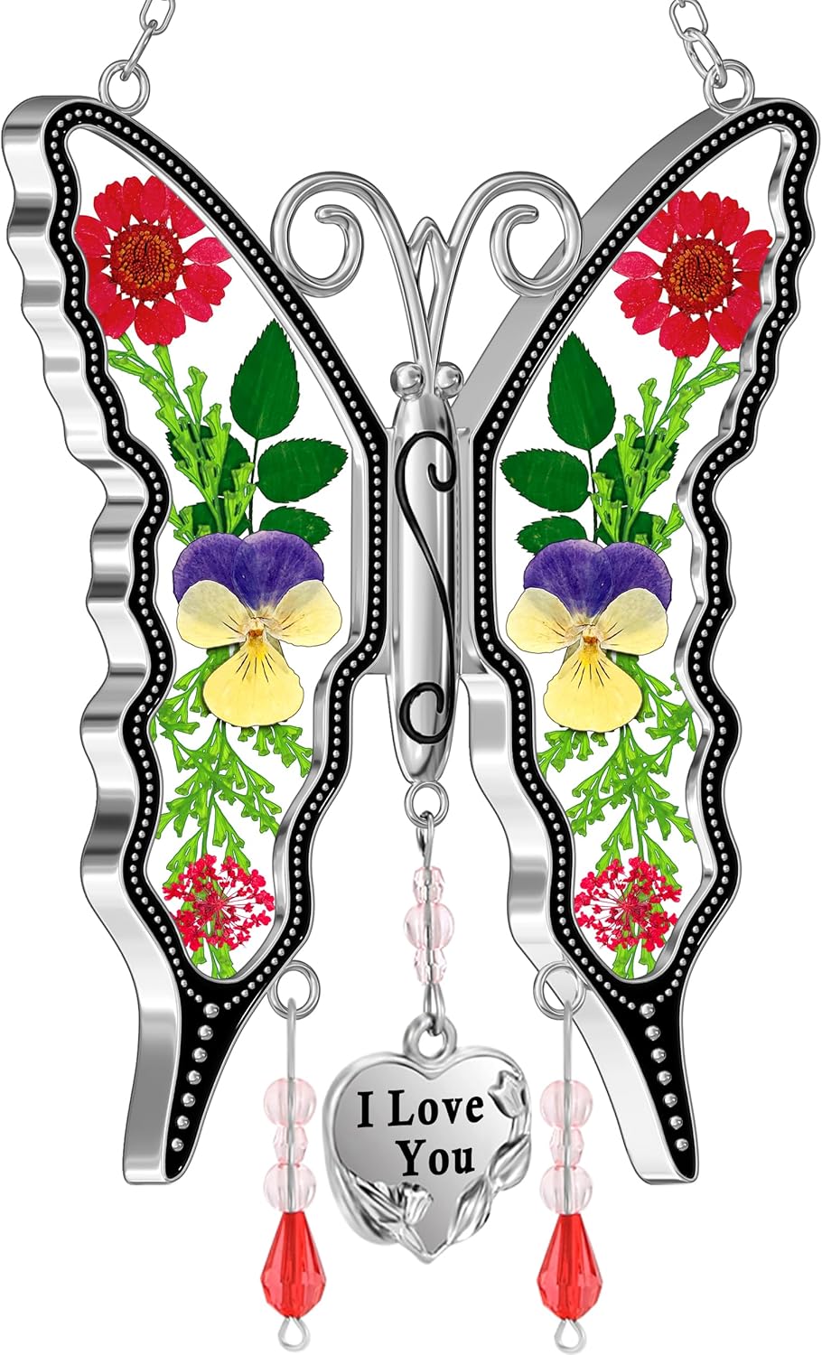 KY&BOSAM Suncatcher Butterfly Stained Glass Wind Chime Ornament for Window Hangings with Pressed