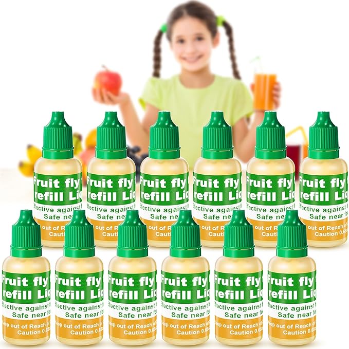 Qualirey 12 Pack Fruit Fly Trap Refill Liquid, 0.68oz Per Bottle Liquid Fruit Fly Traps for