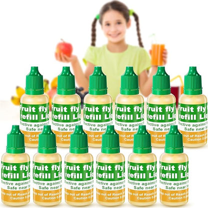 Qualirey 12 Pack Fruit Fly Trap Refill Liquid, 0.68oz Per Bottle Liquid Fruit Fly Traps for