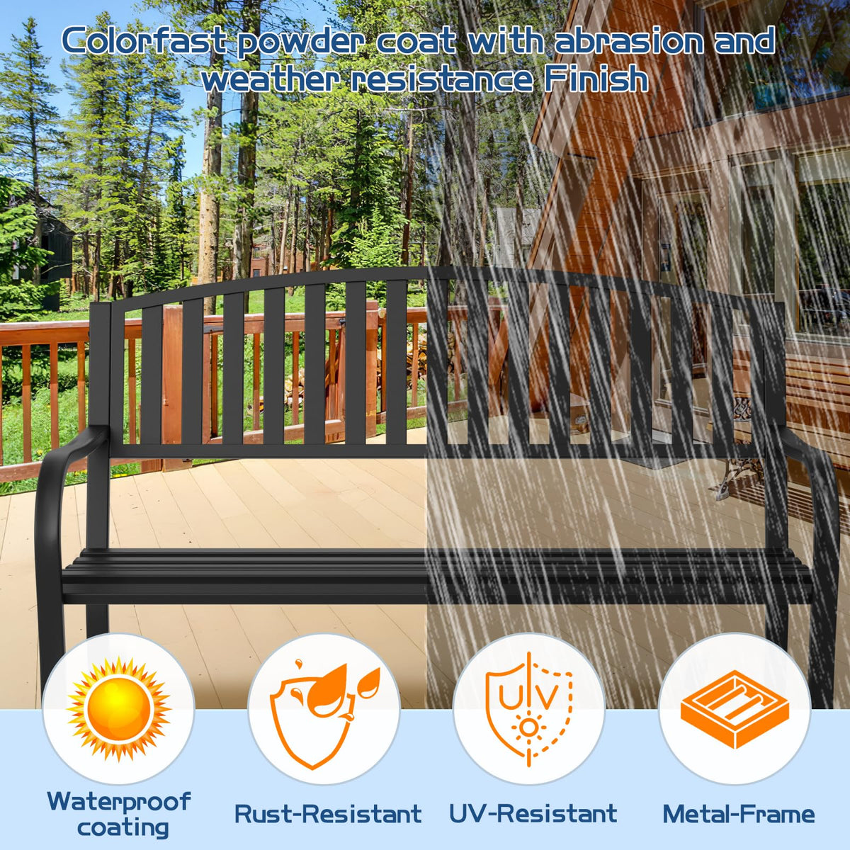Maemttes Outdoor Bench Garden Bench, Weatherproof Anti-Rust Heavy-Duty Outside Benches Clearance