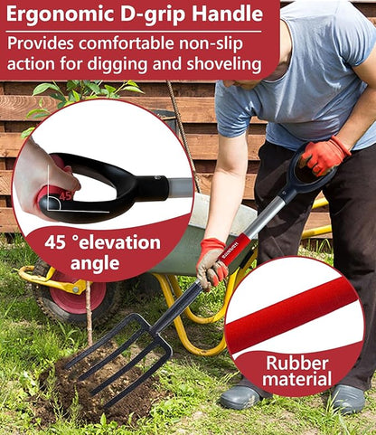 Digging Spading Fork Forged Steel with D Grip Handle 41??Premium 4-Tine Spading Digging Fork Sturdy