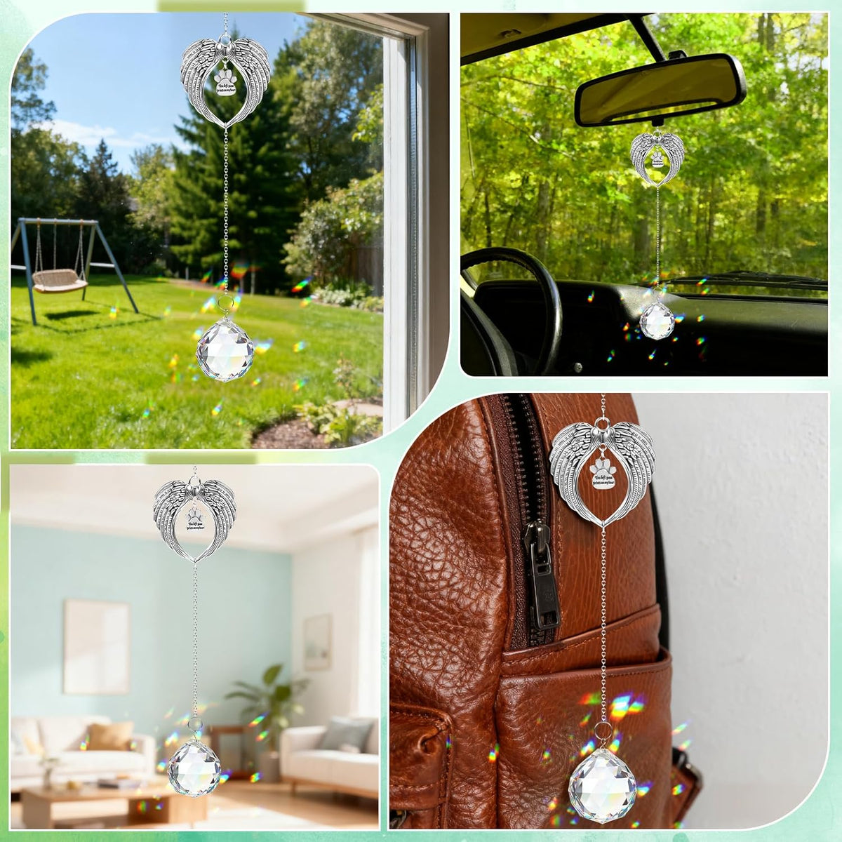 Pet Memorial Gifts for Loss of Dog or Cat, Crystal Suncatcher with Rainbow Light Effect and Angel