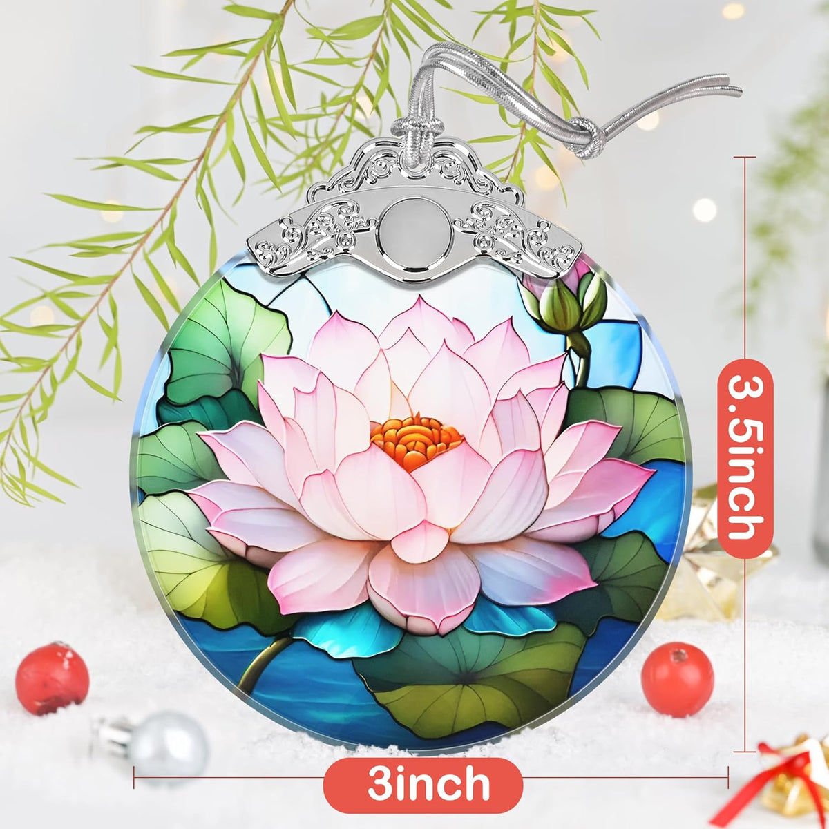 Lotus Stained Glass Ornament - Christmas Tree Decorations, Lotus Ornaments for Christmas Tree
