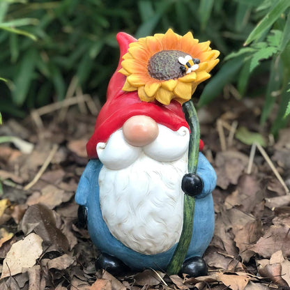 TZSSP Outdoor Garden Gnome Statue Statuary with Yellow Sunflower for Patio,Lawn,Garden Decoration