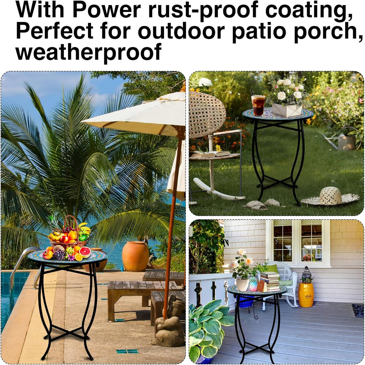 Outdoor Metal Side Tables, 14" Round Patio Side Table, Weather Resistant Metal End Table Side Table