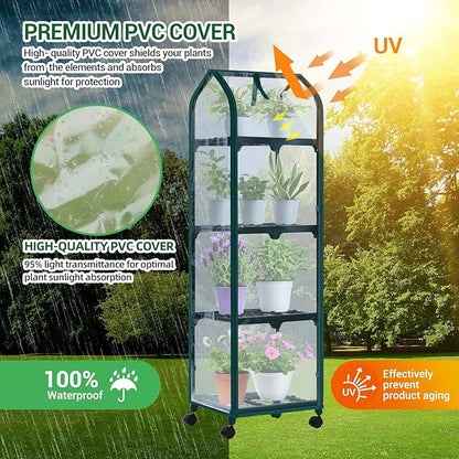Ohuhu Mini Greenhouse for Indoor Outdoor, Small Plastic Plant Green House with Locking Wheels