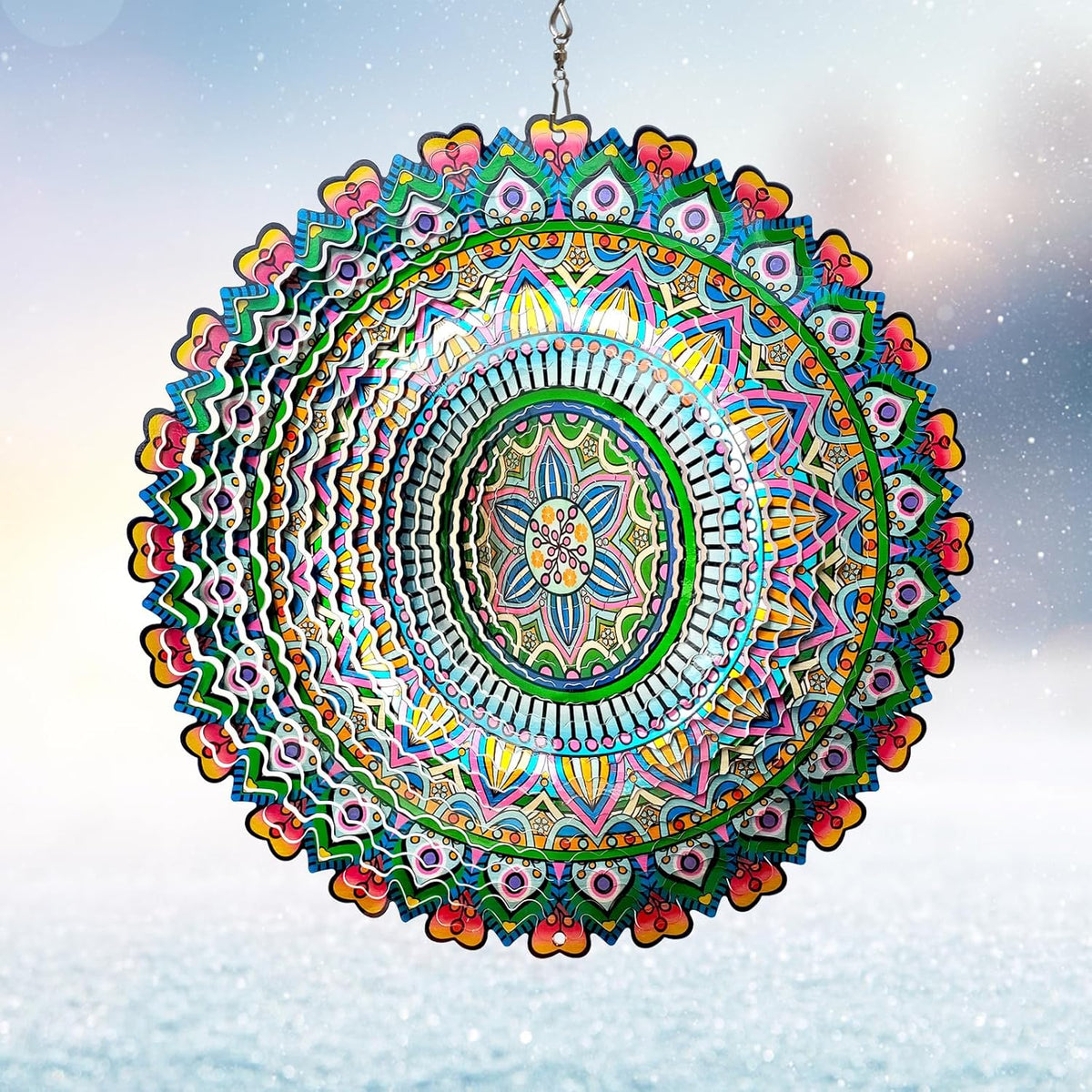 Mandala Rich Love Wind Spinner - 3D Kinetic Wind Spinners | 12″ Laser Cut Stainless Steel Hanging