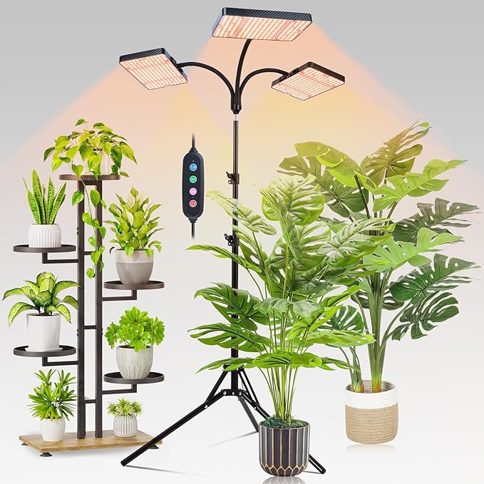 3-Head Grow Light with Stand 75W, FECiDA 2025 Grow Lights for Indoor Plants, Full Spectrum LED