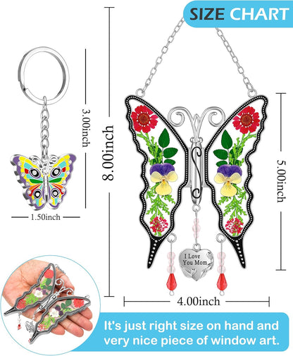 KY&BOSAM Gifts for Mom I Love You Mom Butterfly Suncatcher Mother Gift Purple Butterfly Stained