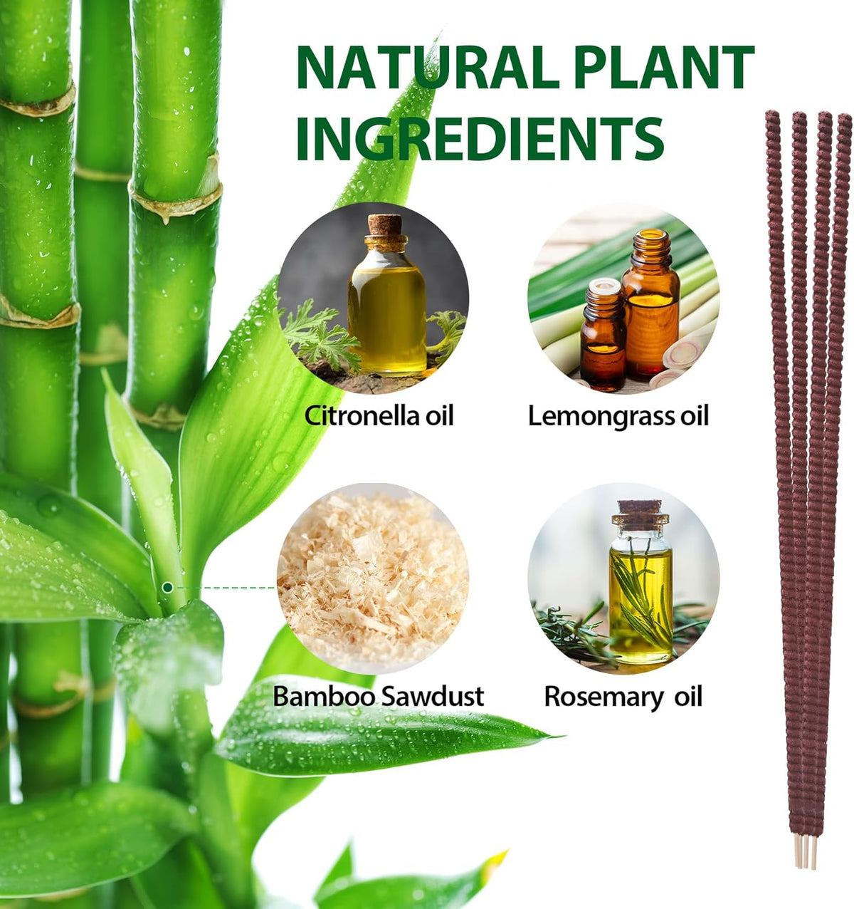 KICKOUTOR® Mosquito Incense Sticks with Natural Citronella Oil, 24 Count Indoor Outdoor Mosquito