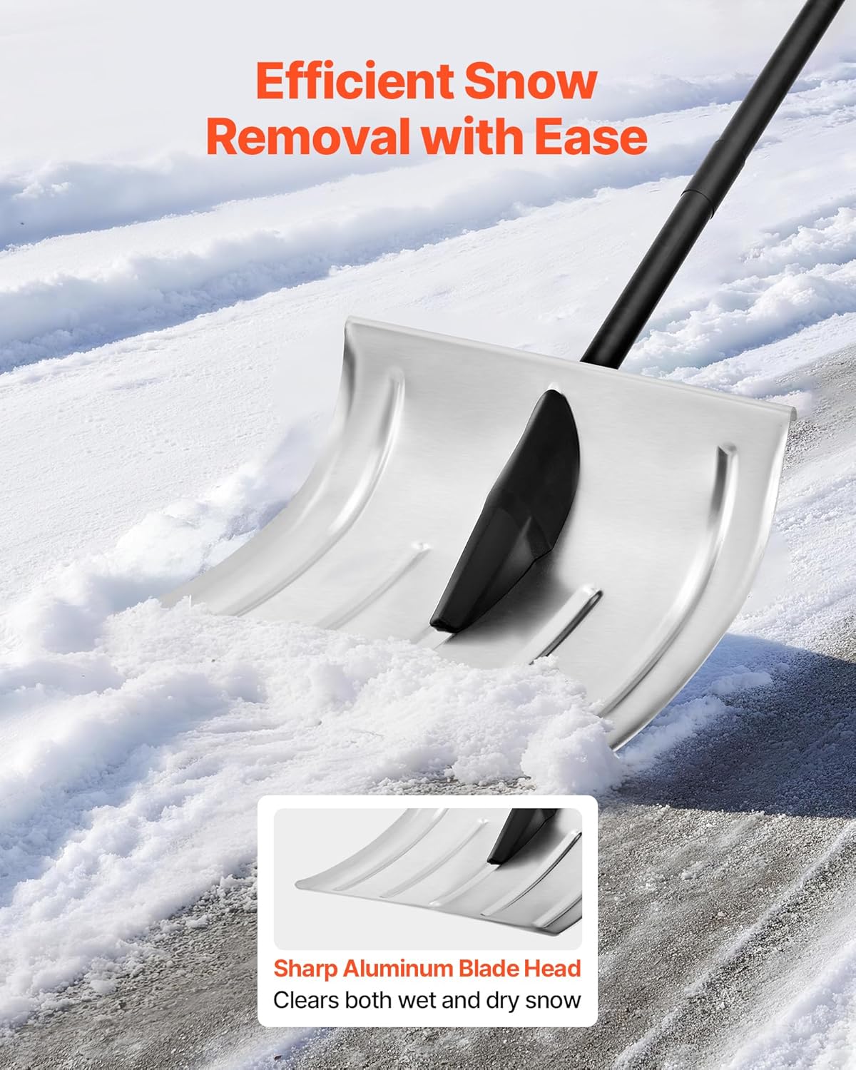VEVOR Snow Shovel for Driveway, 16 in Wide Aluminum Alloy Snow Shovel, Non Slip Grip, Large