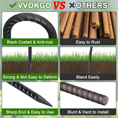 VVOKGO Rebar Stakes 24 Inch J Hook Heavy Duty Ground Anchors (16pcs), 3/8 Inch Diameter Metal Steel