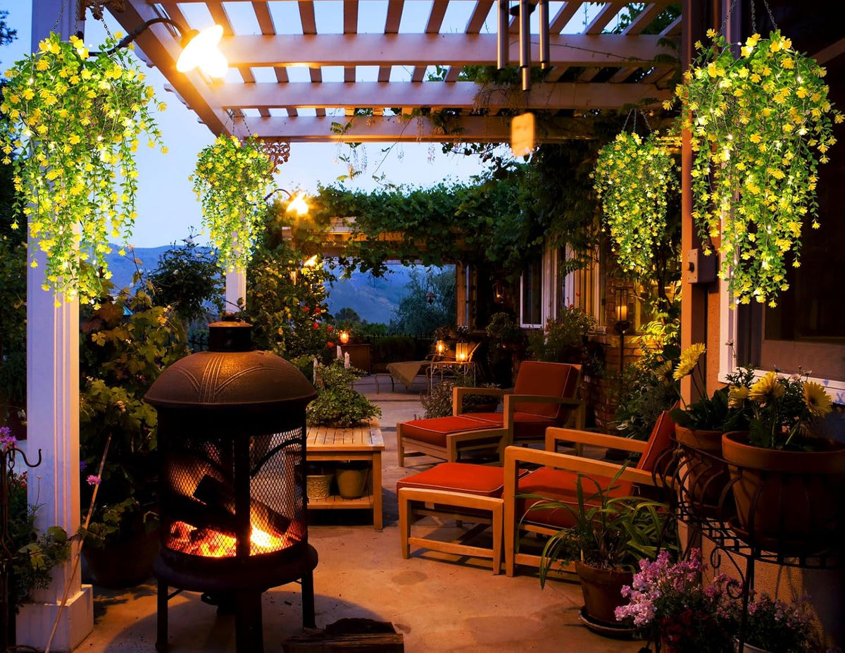 RECUTMS Outdoor Fake Hanging Plants,Hanging Plant Vine with Lights,Faux Eucalyptus Leafs Greenery