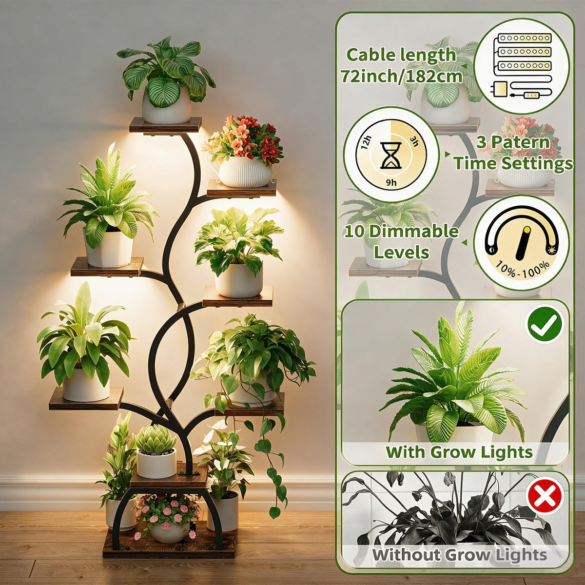 Plant Stand Indoor with Grow Light - 8 Tiered Corner Plant Shelf Indoor