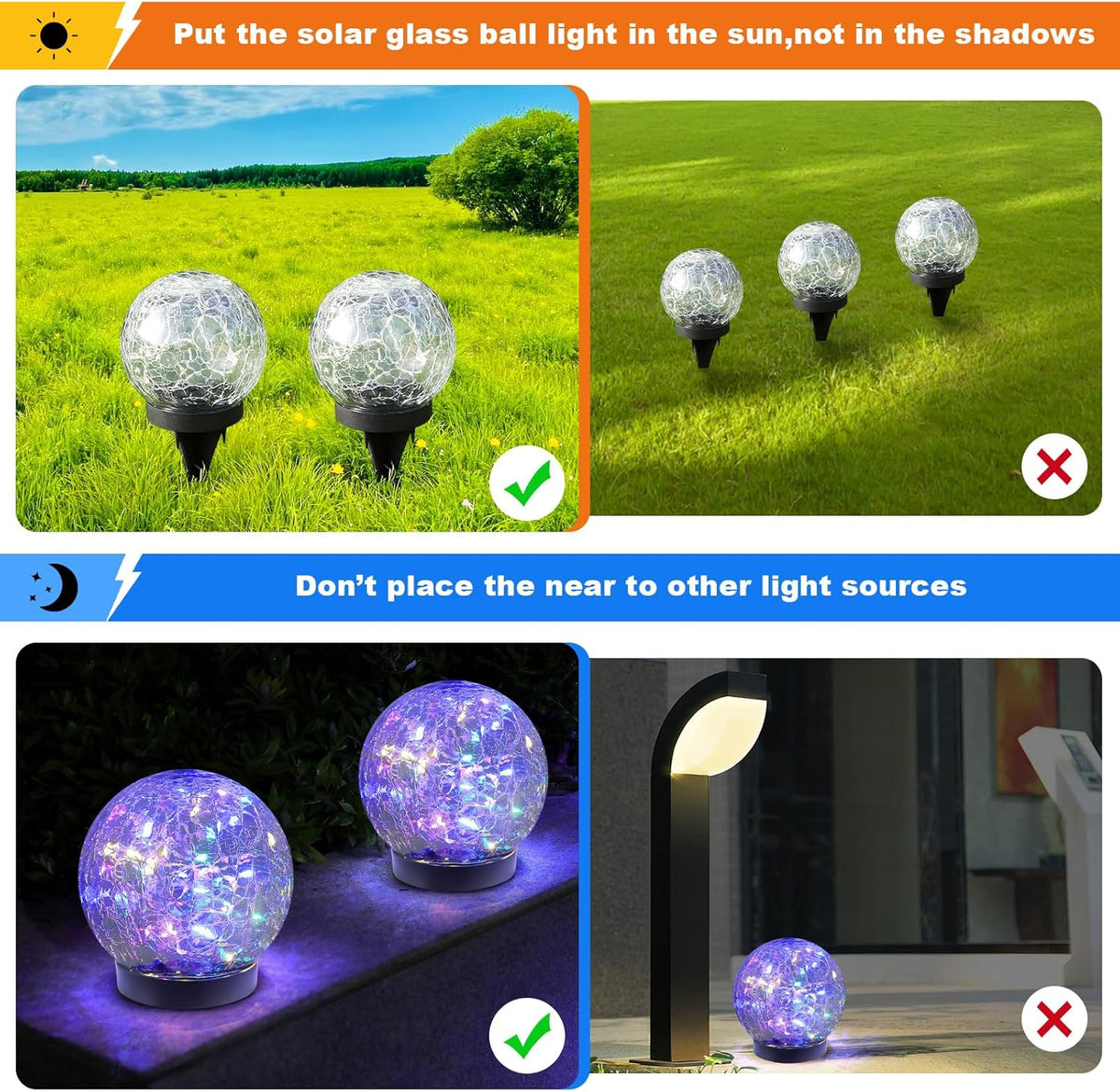 Solar Globe Lights Outdoor Waterproof-Solar Balls-Solar Garden Lights-Orbs for Outside 4 Pack