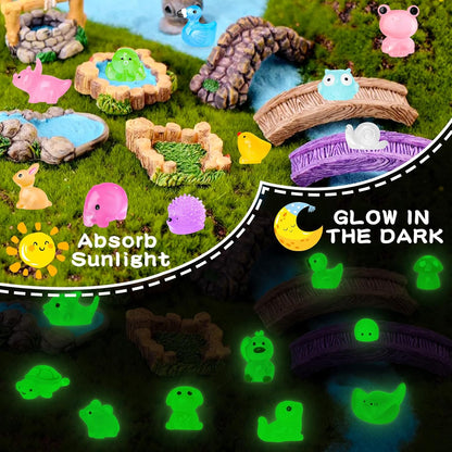 120pcs Luminous Mini Resin Animals 20 Types to Hide Miniature Resin Animals Figures Glow in the